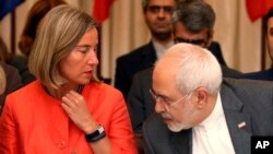 Federica Mogherini et Javad Zarif, Vienne, Autriche, le 6 juillet 2018. 