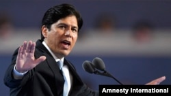 FILE - State Senator Kevin de Leon, D-Calif., speaks during the first day of the Democratic National Convention in Philadelphia, July 25, 2016. 