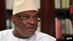 Mali's presidential candidate Ibrahim Boubacar Keita speaks during an interview on August 9, 2013, in Bamako.