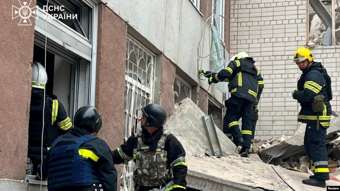 Rescuers work at the site of a Russian missile strike, amid Russia's attack on Ukraine, in Chernihiv, Ukraine, April 17, 2024. (Press service of the State Emergency Service of Ukraine/Handout via Reuters)