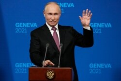 Russian President Vladimir Putin speaks during a news conference after his meeting with U.S President Joe Biden at the 'Villa la Grange' in Geneva, Switzerland, June 16, 2021.