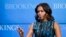FILE - Michelle Obama speaks about "mobilizing for children's rights, supporting local leaders and improving girls' education", Brookings Institution, Washington, Dec. 12, 2014.