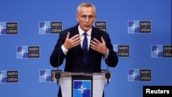 NATO Secretary General Jens Stoltenberg gives a news conference ahead of a NATO Defense Ministers meeting in Brussels, Belgium October 11, 2022. 