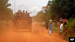 FILE - French forces are seen on patrol in Sibut, some 200 kilometers (140 miles) northeast of Bangui, Central African Republic, April 11, 2014.