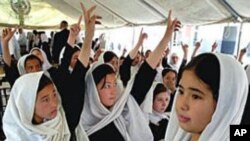 Afghan school girls studying under a tent in Kabul (AP)