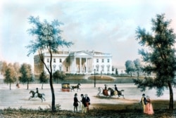 View of the White House from Pennsylvania Avenue during James K. Polk's presidency (1845-1849). Lithograph by Augustus Kollner. (White House Collection/White House Historical Association)