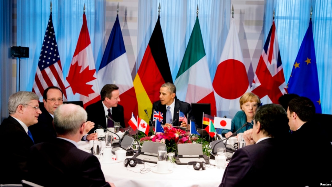 Presiden AS Barack Obama dalam pertemuan pemimpin G7 dalam KTT Keamanan Nuklir di Den Haag (24/3). (Reuters/Jerry Lampen)