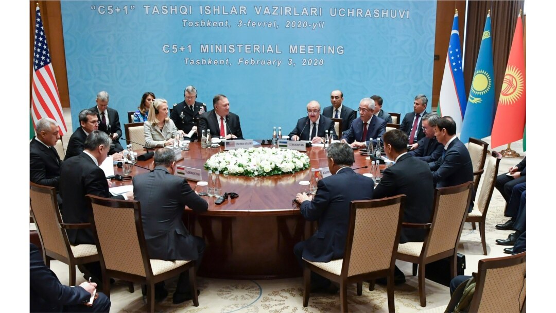 U.S. Secretary of State Mike Pompeo, center left, chairs the C5+1 ministerial meeting in Tashkent, Uzbekistan, Feb. 3, 2020.