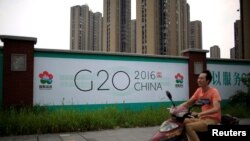 다음달 4~5일 주요 20개국(G20) 정상회의가 진행될 중국 저장성 항저우 시내에 게시된 홍보물. 