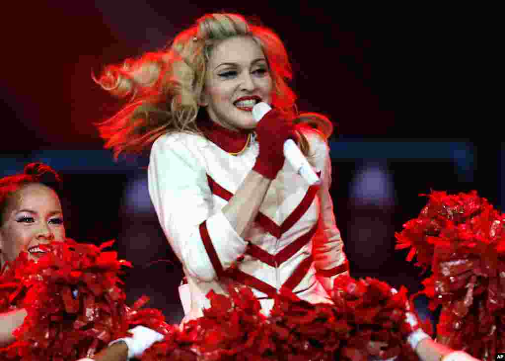 Madonna performs at the Joe Louis Arena in Detroit, Nov. 19, 2012. 