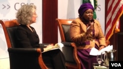 African Union Commission chairperson, Nkosazana Zuma-Dlamini at the Center for Strategic and International Studies (CSIS) on Monday at an event being moderated by Janet Fleischam, senior associate, CSIS global health policy Center. (Photo: Ndimyake Mwakalyelye)