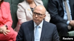 Australian Opposition Leader Peter Dutton is shown in the House of Representatives at Parliament House in Canberra, Aug. 15, 2024. 