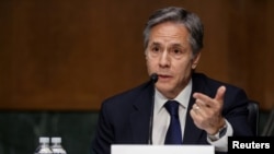 FILE - U.S. Secretary of State Antony Blinken testifies at a committee hearing on Capitol Hill in Washington, June 8, 2021. 