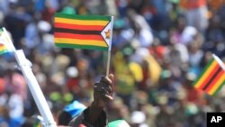 A supporter of Zimbabwean President Emmerson Mnangagwa waves a national flag, during a Heroes' Day event to commemorate the lives of those who died in the southern African country's 1970s war against white minority rule, in Harare, Aug. 13, 2018. 