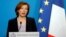 FILE - French Minister of the Armed Forces Florence Parly makes an official statement in the press room at the Elysee Palace, in Paris, France, April 14, 2018. 