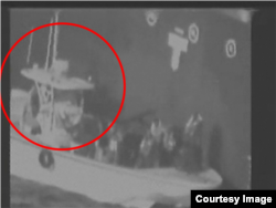 Screengrab from CENTCOM video suggesting Iranian involvement in a tanker attack, June 13, 2019.