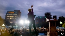 FILE - Democratic U.S. presidential candidate Sen. Elizabeth Warren takes the stage before addressing supporters at a rally in New York City, Sept. 16, 2019.