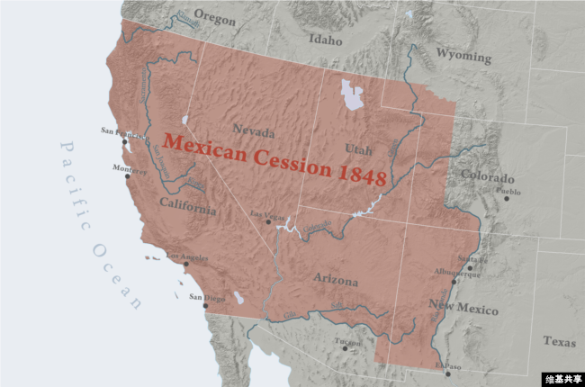 The territories ceded by Mexico to the U.S. in 1848 in the Treaty of Guadalupe Hidalgo.