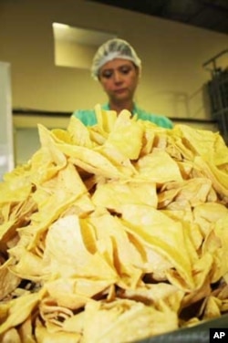 Mexico football supporter and factory manager, Gaby Agraz, sorts through a pile of tortilla chips...She's confident Mexico will beat South Africa in the world Cup's opening game on June 11th