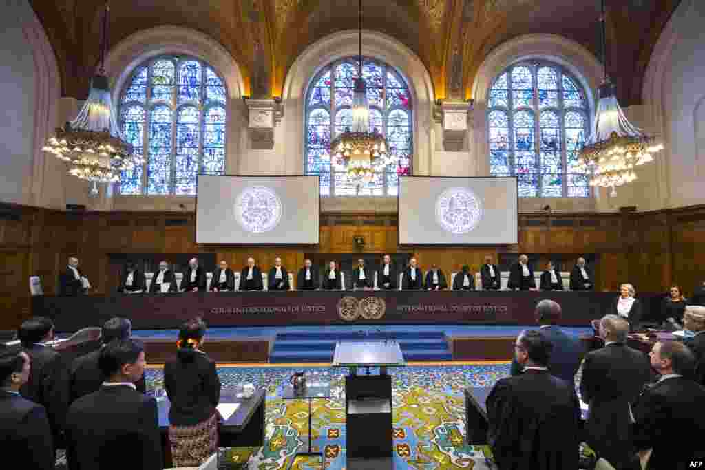 A handout photo released on December 10, 2019 by the International Court of Justice shows a general view of The International Court of Justice (ICJ) holding a public hearing on Decembre 10, 2019 in the case concerning the Application of the Convention on 