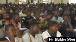 Secondary school students in a crowded classroom in Togo.