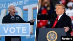پرزیدنت ترامپ (راست) و جو بایدن در دو مراسم جداگانه دوشنبه در جمع حامیان خود سخنرانی کردند. 
