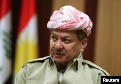 FILE - Kurdish Regional Government President Masoud Barzani is shown in Irbil, in Iraq's Kurdistan region, May 12, 2014.