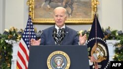 US President Joe Biden delivers remarks urging Congress to pass his national security supplement request, which includes funding to support Ukraine, in the Roosevelt Room of the White House in Washington, DC, on December 6, 2023.