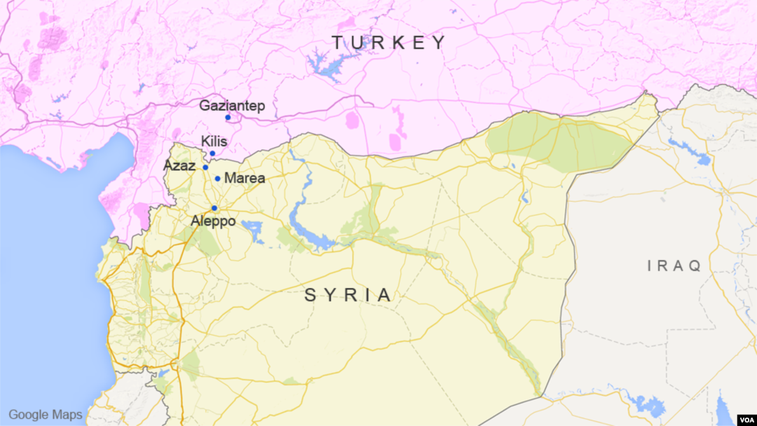The Syrian towns of Azaz and Marea, near the Turkey border