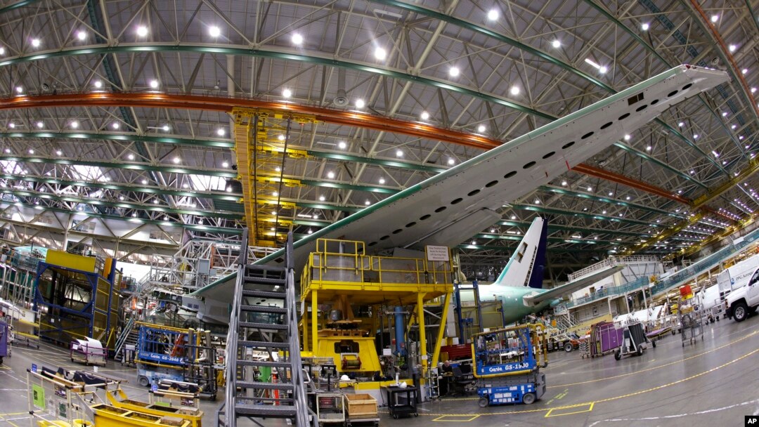 FILE - A Boeing 777 plane on the assembly line in Everett, Washington.