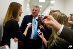 Rep. Peter King, R-N.Y. speaks with reporters on Capitol Hill in Washington after a House Republican leadership meeting, Nov. 15, 2016.