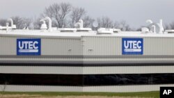 FILE - The United Technologies Electronic Controls factory is seen in Huntington, Indiana,Dec. 6, 2016. United Technologies is planning to break itself into three independent companies now that it has sealed its $23 billion acquisition of aviation electronics maker Rockwell. 