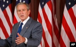President George W. Bush makes remarks on comprehensive immigration reform in the Eisenhower Executive Office Building on the White House compound in Washington, June 2007.
