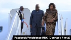 Président Félix Tshisekedi elongo na molongani wa ye Denis Naykeru na bokomi na bango na Sochi, Russie, 23 octobre 2019. (Facebook/Présidence RDC)