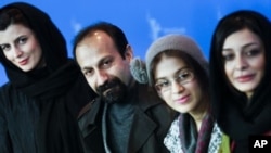 Iranian actress Leila Hatami, Director Asghar Farhadi, actresses Sarina Farhadi and Sareh Bayat , from left, attend a photocall about the movie 'Nader and Simin, A Seperation' at the Berlin Film Festival on Tuesday, Feb. 15, 2011.