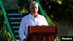 Cuba's First Vice President Miguel Diaz-Canel speaks during a ceremony commemorating the 50th anniversary of the death of the revolutionary Ernesto Che Guevara in Santa Clara, Cuba, Oct. 8, 2017.