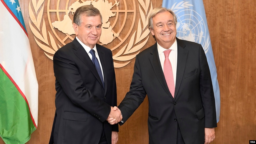 O'zbekiston rahbari Shavkat Mirziyoyev BMT Bosh kotibi Antonio Guterrish bilan, Nyu-York, 19-sentabr, 2017