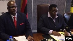 ZACC Chairperson Justice Loice Matanda Moyo (right) with an unidentified ZACC official in Harare.