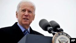 U.S. Vice President Joe Biden speaks during a ceremony celebrating the beginning of construction of the first domestic violence shelter in more than a decade in Chicago, Nov. 25, 2013.