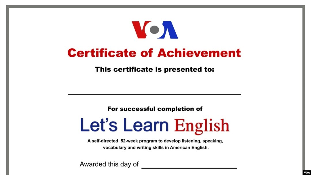 Let's Learn English Certificate of Completion