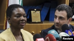 UN emergency relief coordinator Valerie Amos speaks during a joint news conference with Lebanon's Minister of Social Affairs Wael Abu Faour in Beirut, August 16, 2012.