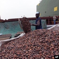 Des stocks de cacao au port d 'Abidjan