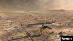 NASA's Mars Helicopter, a small, autonomous rotorcraft, which will travel with the agency's Mars 2020 rover, scheduled to launch in July 2020, is shown in this artist's rendering.