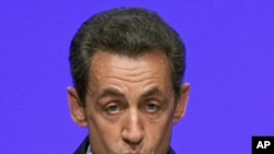 France's President Nicolas Sarkozy speaking in Toulon, Dec. 1, 2011.