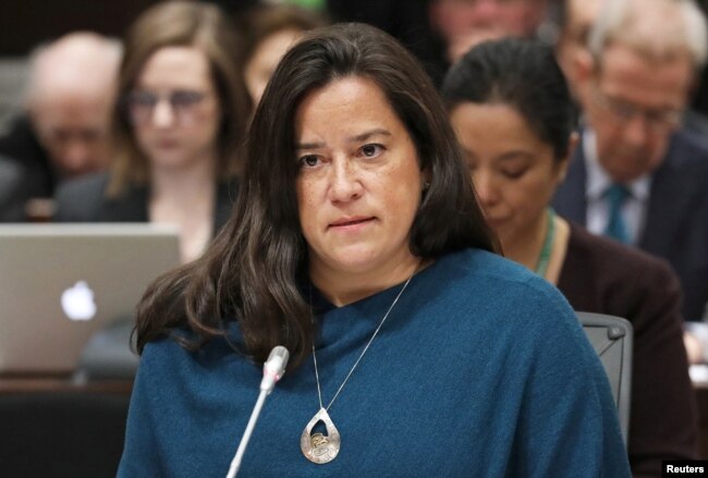 Liberal MP and former Canadian justice minister Jody Wilson-Raybould testifies before the House of Commons justice committee on Parliament Hill in Ottawa, Canada, Feb. 27, 2019.