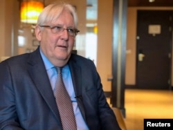 FILE PHOTO: United Nations Special Envoy to Yemen Martin Griffiths speaks during an interview with Reuters in Abu Dhabi, UAE, Oct. 4, 2018.