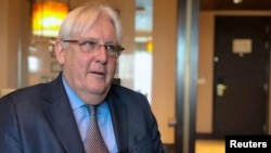 FILE - U.N. Special Envoy to Yemen Martin Griffiths speaks during an interview with Reuters in Abu Dhabi, UAE, Oct. 4, 2018.