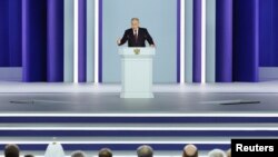 Tổng thống Nga Vladimir Putin phát biểu trước Quốc hội hôm 21/2/2023.