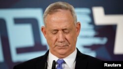 이스라엘 청백당 베니 간츠 대표가 20일 이스라엘 수도 텔아비브에서 성명을 발표하고 있다. 