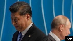 2019년 11월 제11차 브릭스 정상회의에 참석한 블라디미르 푸틴 러시아 대통령(오른쪽)과 시진핑 중국 국가주석. 